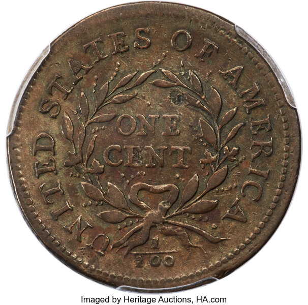 image for: 1793 Wreath, Vine/Bars, S-10  1c PCGS VF30 BN