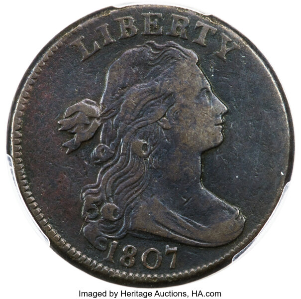 image for: 1807 1C Small Fraction, S-274, B-4, R.2, VF25 PCGS. Breen Die State IV, with a repolished obverse die, and the reverse bulg...