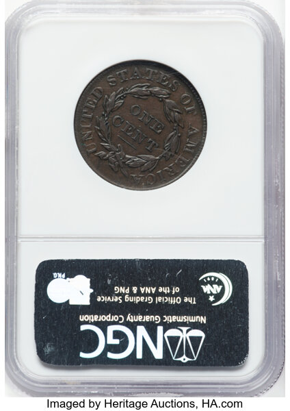 image for: 1834 Large 8, Large Stars, Large Letters, N-6 1c NGC AU53 BN