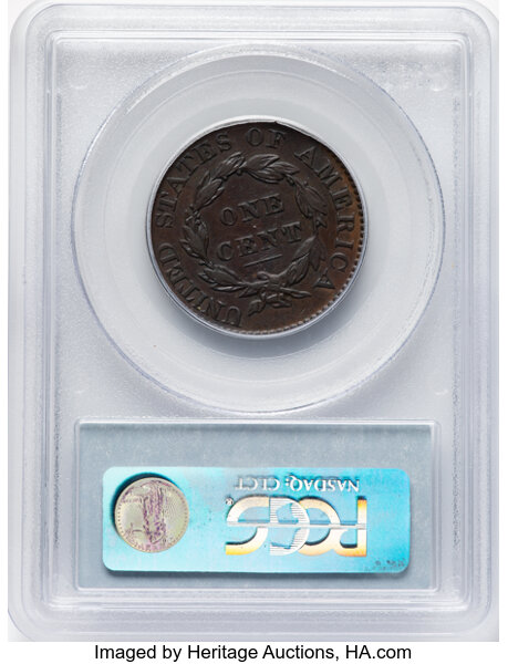 image for: 1829 Large Letters, N-2 1c PCGS VF35 BN