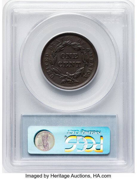 image for: 1843 1C Petite Head, Small Letters, N-15, High R.2, XF45 PCGS.  Mintage 2,425,342....
