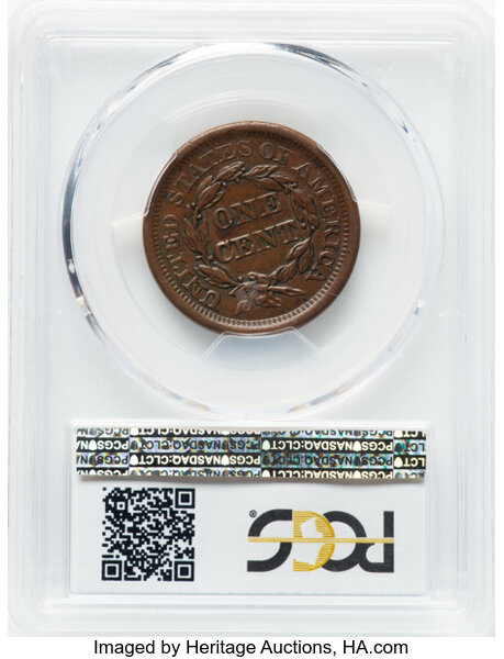 image for: 1855 Knob on Ear, N-9 1c PCGS AU53 BN
