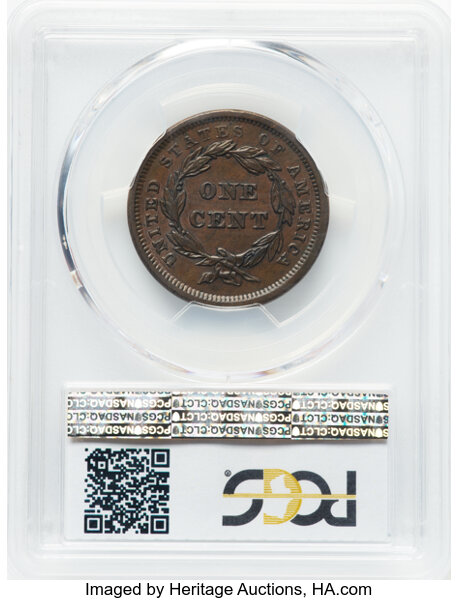 image for: 1840 Small Date Over Large 18, N-2 1c PCGS AU53 BN