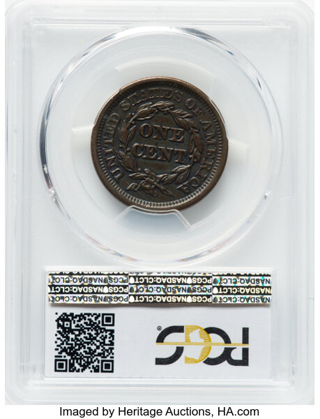 image for: 1847/47 Large/Small 47, N-2 1c PCGS AU53 BN