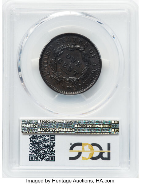 image for: 1834 Large 8, Small Stars, Medium Letters, N-3 1c PCGS AU55 BN