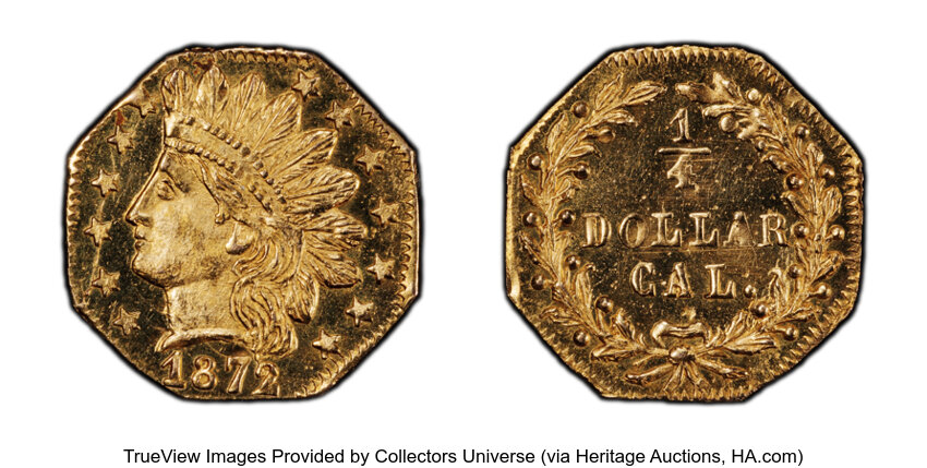 image for: 1872/1 25C Indian Octagonal 25 Cents, BG-790, R.3, MS64 PCGS. PCGS Population: (52/33).  ...