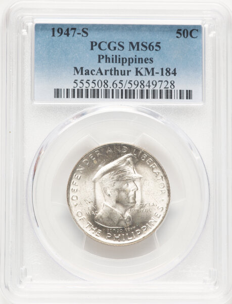 image for: 1947-S 50C Philippines 50 Centavos, MacArthur, KM-184, MS65 PCGS....