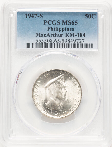 image for: 1947-S 50C Philippines 50 Centavos, MacArthur, KM-184, MS65 PCGS....