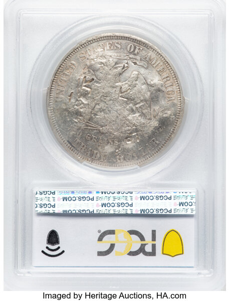 image for: 1876 T$1 Chop Mark XF45 PCGS. Type One Obverse. Type Two Reverse. PCGS Population: (2/14)....