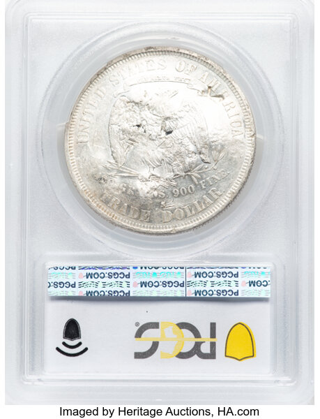 image for: 1877-S T$1 Chop Mark AU53 PCGS. PCGS Population: (25/204).  ...