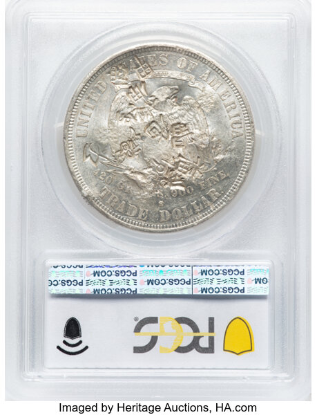 image for: 1878-S T$1 Chop Mark AU53 PCGS. PCGS Population: (10/39).  ...