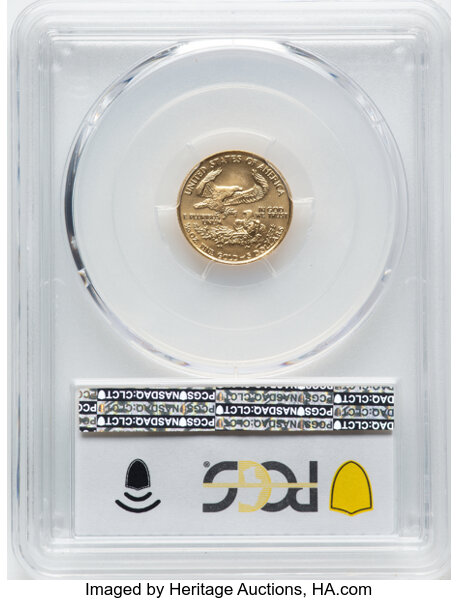 image for: 1989 $5 Tenth-Ounce Gold Eagle MS70 PCGS.  Mintage 264,790. ...