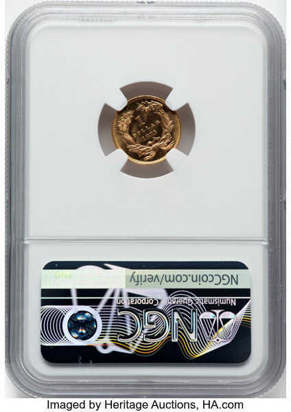 image for: 1873 G$1 Open 3 MS64 Prooflike NGC. NGC Census: (5/0).  Mintage 123,300. ...