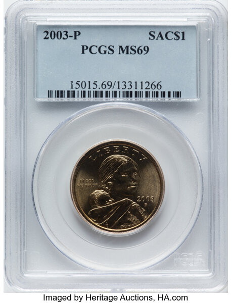 image for: 2003-P SAC$1 MS69 PCGS. PCGS Population: (26/0).  ...