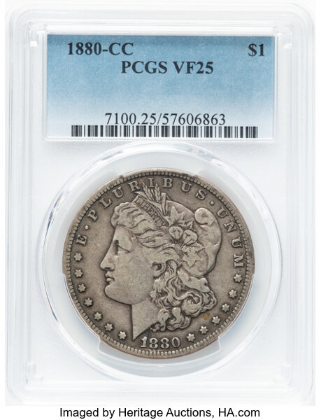 1880-CC $1 VF25 PCGS. PCGS Population: (75/15846). Mintage 591,000. ...