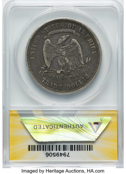 image for: 1877 T$1 Doubled Die Obverse, FS-101, Coxe-13, -- Rim Bumps -- ANACS Details. VF30.  Mintage 3,039,710....