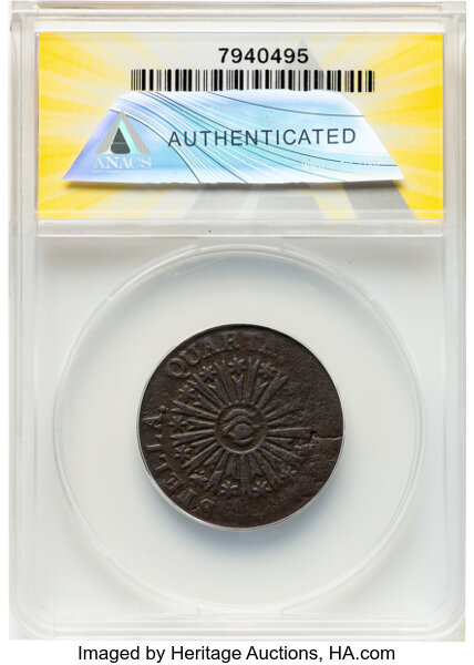 image for: 1785 Vermont Copper, VERMONTS, RR-2, Bressett 1-A, W-2005, R.2 -- Corroded -- ANACS Details. VG8....