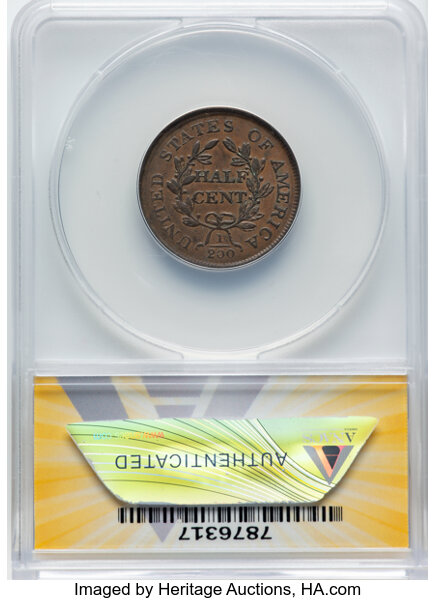 image for: 1804 1/2 C Plain 4, No Stems, C-13, B-10, R.1, AU50 ANACS.  Mintage 1,055,312. ...