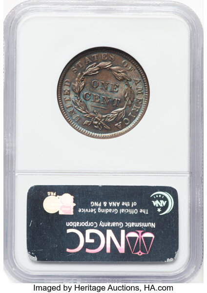 image for: 1838 1C N-11, R.2, MS64 Brown NGC. NGC Census: (4/3).  Mintage 6,370,200. ...