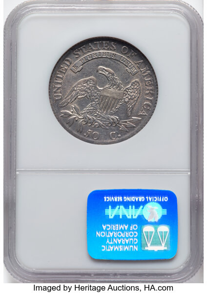 image for: 1813 50C 50 C Over UNI, O-101, R.1, AU55 NGC. NGC Census: (7/9).  Mintage 1,241,903. ...