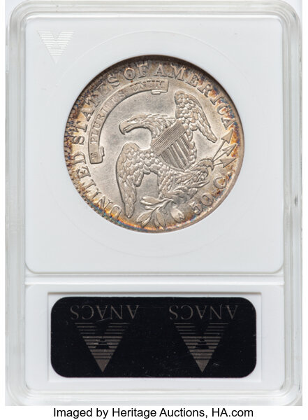 image for: 1831 50C O-101, R.3, AU50 ANACS. Housed in a small-sized holder.  Mintage 5,873,660....