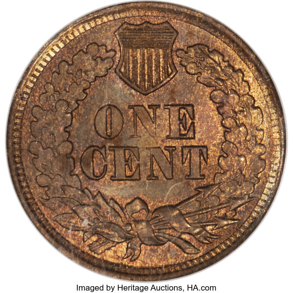 image for: 1867/67 1C Snow-1b, FS-301, MS65 Red and Brown NGC. The late die state, with tiny rust lumps on the cheek in front of the l...