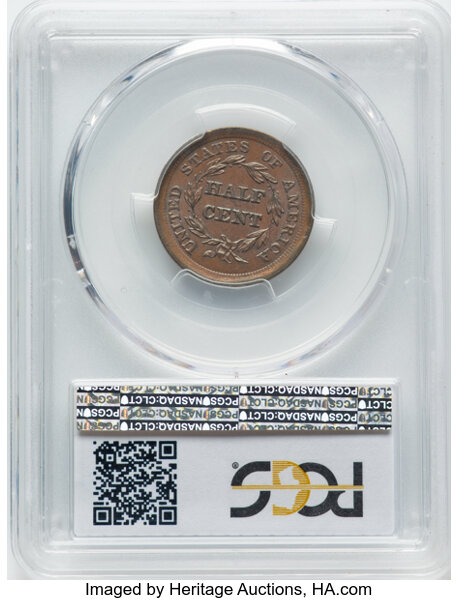 image for: 1855 1/2 C C-1, B-1, R.1, MS64 Brown PCGS.  Mintage 56,500....