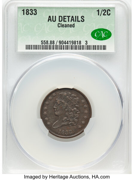 image for: 1833 1/2 C C-1, B-1, R.1 -- Cleaned -- CACG Details. AU.  Mintage 120,000....