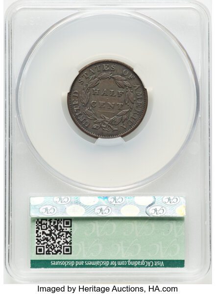 image for: 1834 1/2 C C-1, B-1, R.1 -- Cleaned -- CACG Details. XF. Mintage 141,000....