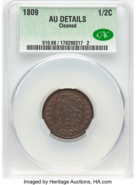 image for: 1809 1/2 C C-6, B-6, R.1 -- Cleaned -- CACG Details. AU.  Mintage 1,154,572....