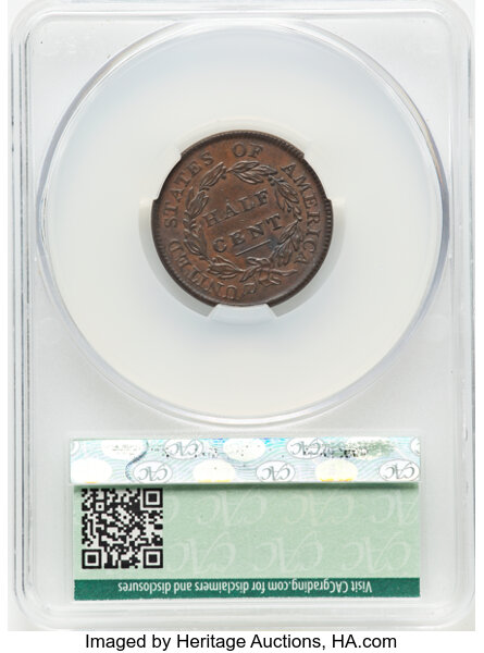 image for: 1809 1/2 C C-6, B-6, R.1 -- Cleaned -- CACG Details. AU.  Mintage 1,154,572....