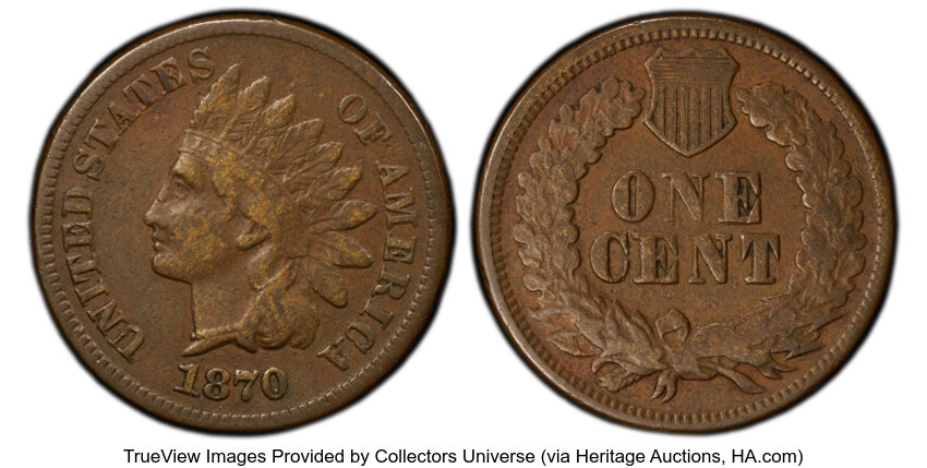 image for: 1870 1C Shallow N, FS-901, Fine 15 PCGS.  Mintage 5,275,000....