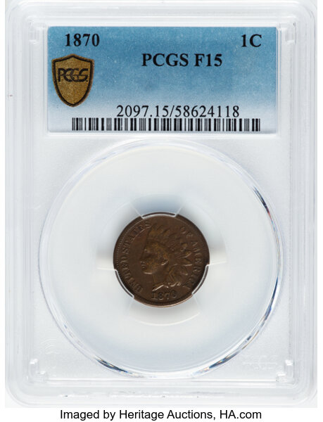 image for: 1870 1C Shallow N, FS-901, Fine 15 PCGS.  Mintage 5,275,000....
