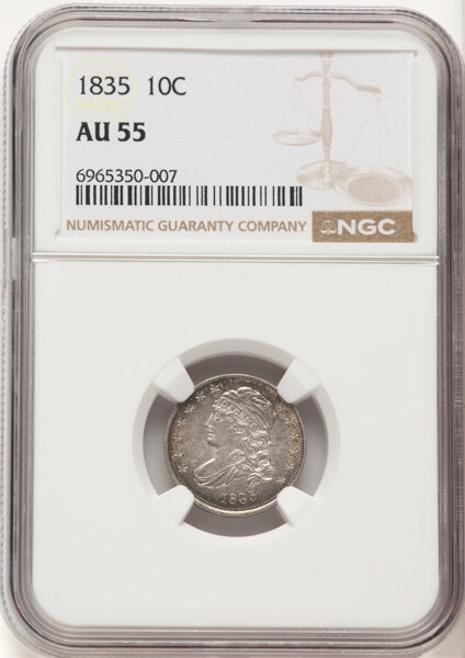 image for: 1835 10C JR-9, R.2, AU55 NGC.  Mintage 1,410,000....