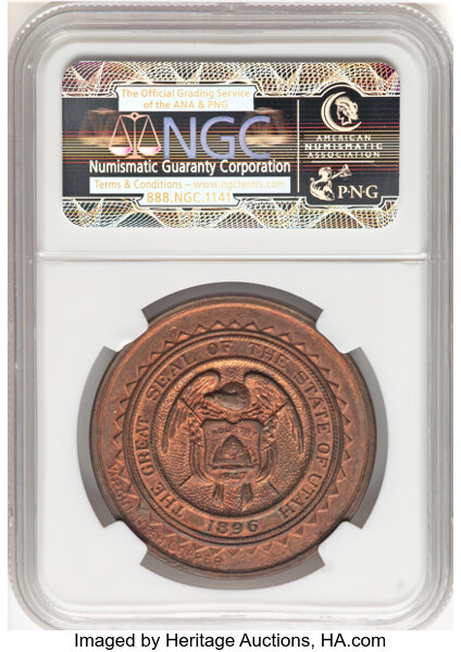 image for: 1909 Alaska-Yukon-Pacific Exposition, Utah Dollar, Copper, WA HK-359, R.5, MS65 Red and Brown NGC. NGC Census: (26/11)....