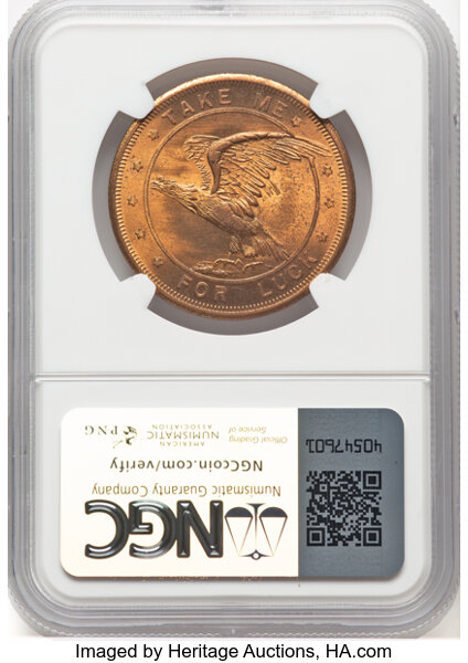 image for: 1933-4 Century of Progress Exposition, Indian Head Dollar, Brass, HK-470, SH 21-11 CP, R.5, MS64 NGC. Chicago, IL. NGC Censu...