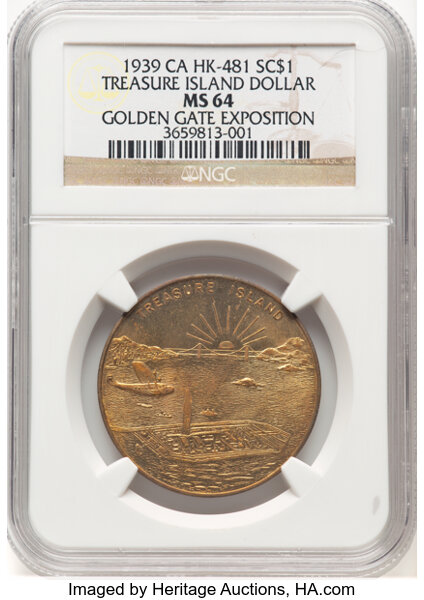 image for: 1939 Golden Gate Exposition, Treasure Island Dollar, Gilt, HK-481, SH 23-1.2 GP, R.3, MS64 NGC. NGC Census: (76/103)....