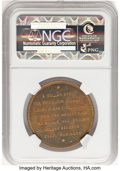 image for: 1940 Golden Gate Exposition, Petroleum Dollar, Gilt Bronze, HK-483, SH 23.12-6 GP, R.3, MS64 NGC. NGC Census: (69/116)....