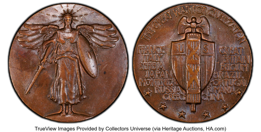 image for: (1919-20) World War I Victory Medal, Copper, HK-902, R.3, MS63 Brown PCGS. Incorrectly designated by PCGS as HK-901, which i...