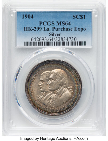 image for: 1904 Louisiana Purchase Exposition, Official Souvenir, Silver, HK-299, H-30-190, SH 13-1 S, R.4, MS64 PCGS. PCGS Population:...