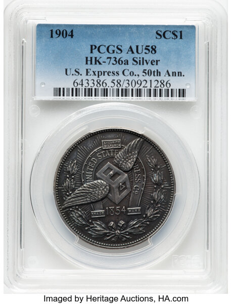 image for: 1904 U.S. Express Company, 50th Anniversary, Silver, HK-736a, R.7, AU58 PCGS. PCGS Population: (1/1)....