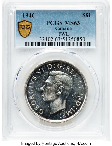 image for: Canada: George VI silver Dollar 1946 MS63 PCGS,...