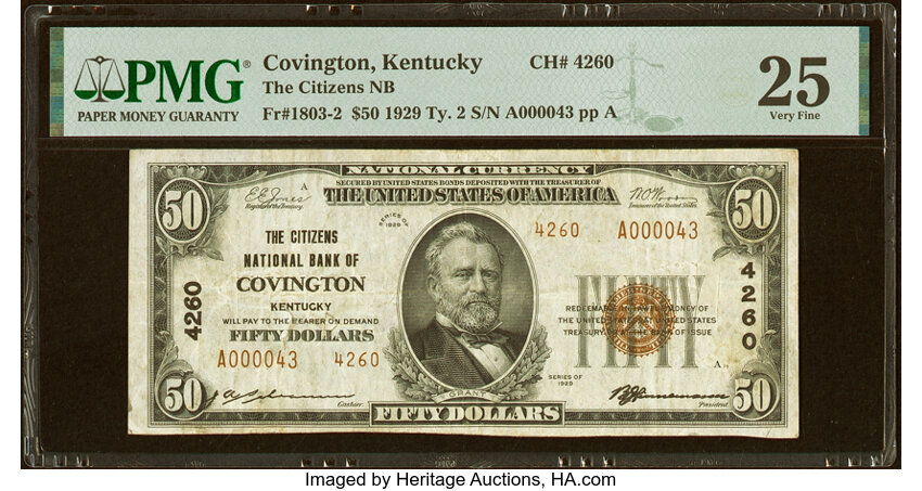 image for: Covington, KY - $50 1929 Ty. 2 The Citizens National Bank Ch. # 4260 PMG Very Fine 25....