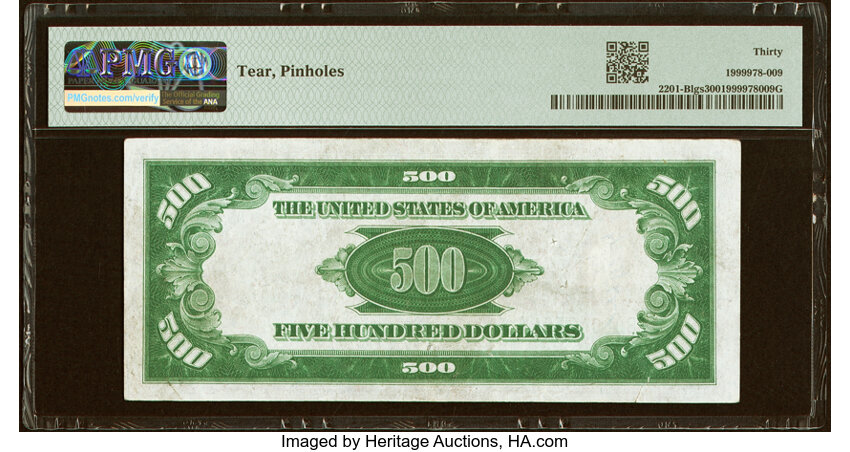 image for: Fr. 2201-B $500 1934 Light Green Seal Federal Reserve Note. PMG Very Fine 30....
