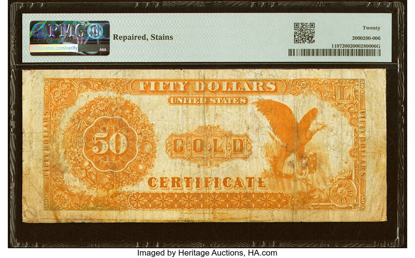 image for: Fr. 1197 $50 1882 Gold Certificate PMG Very Fine 20....