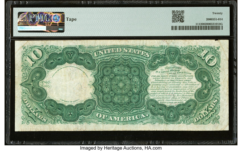 image for: Fr. 111 $10 1880 Legal Tender PMG Very Fine 20....