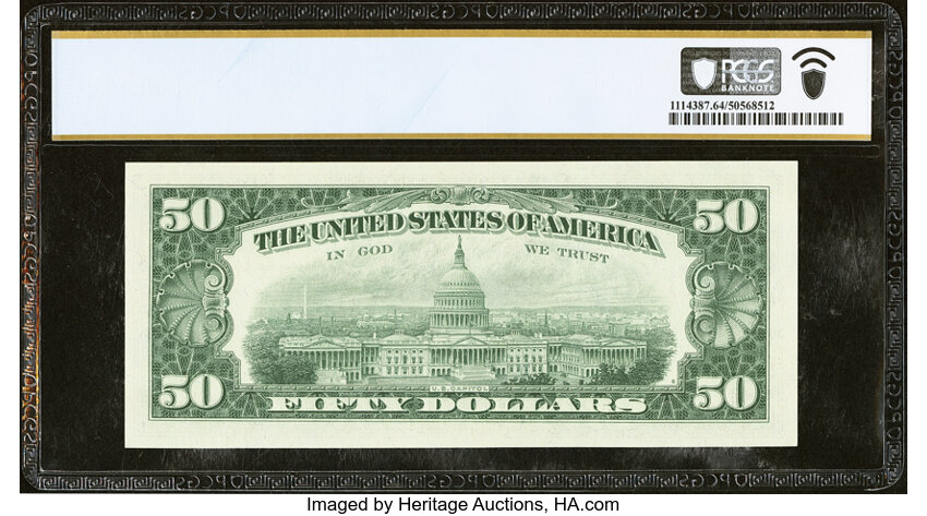 image for: Fr. 2113-G $50 1963A Federal Reserve Note. PCGS Banknote Choice Unc 64 PPQ....