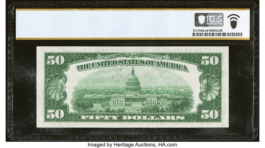 image for: Fr. 2103-G $50 1934A Federal Reserve Note. PCGS Banknote Choice Unc 64 PPQ....