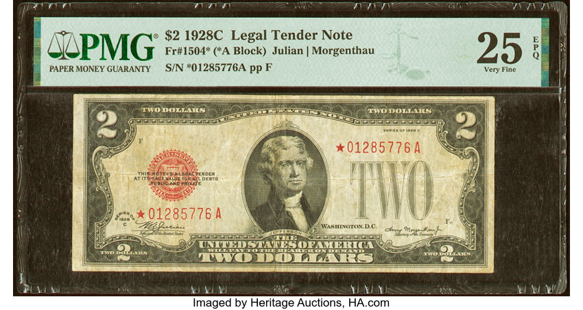 image for: Fr. 1504* $2 1928C Legal Tender Star Note. PMG Very Fine 25 EPQ....