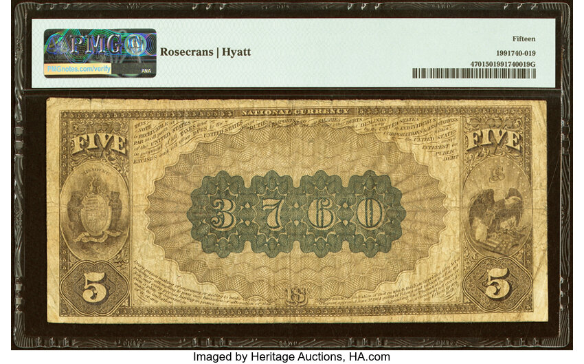 image for: Kansas City, MO - $5 1882 Brown Back Fr. 470 The National Bank of Commerce Ch. # (M)3760 PMG Choice Fine 15....